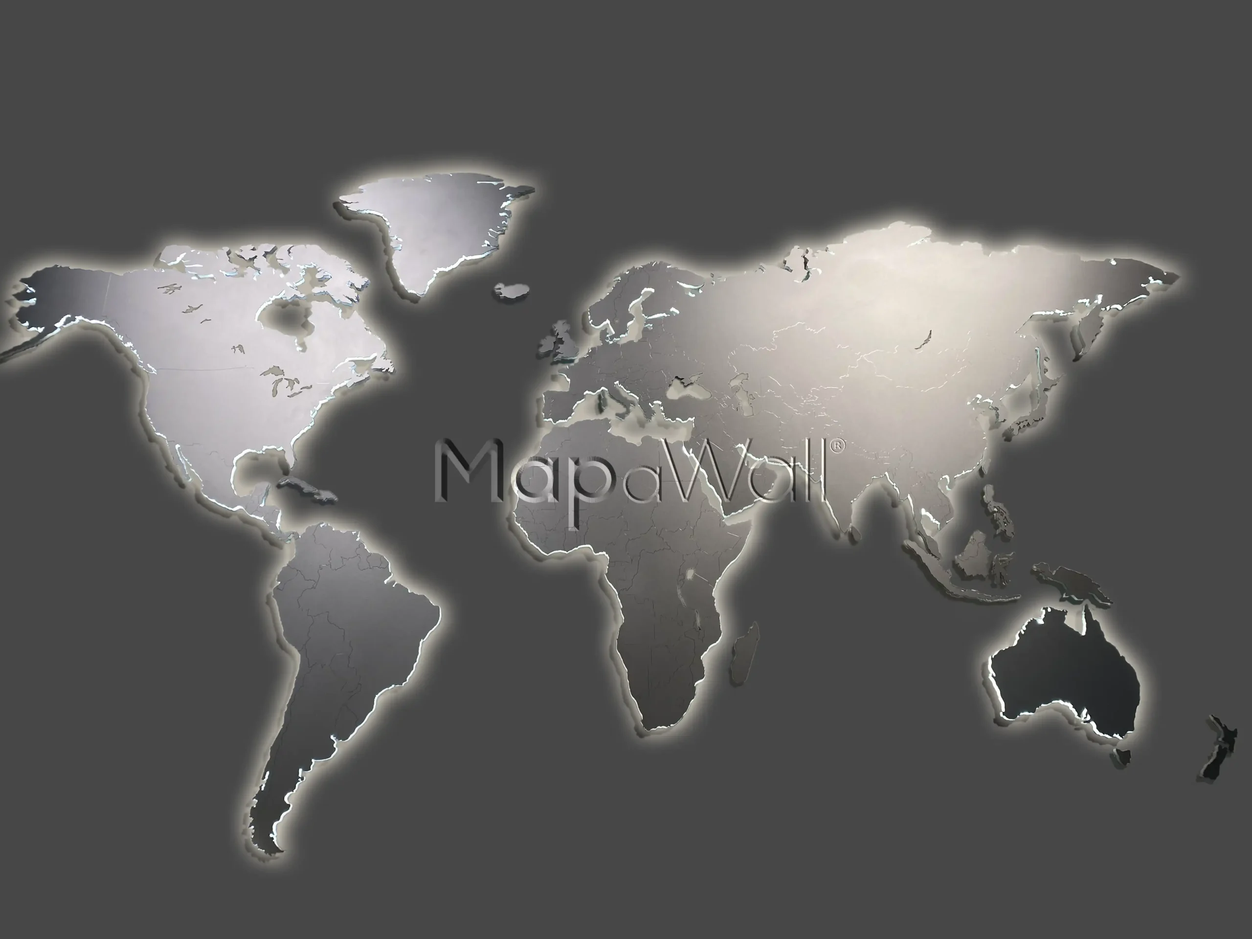 The LED Illuminated world map made from stainless steel